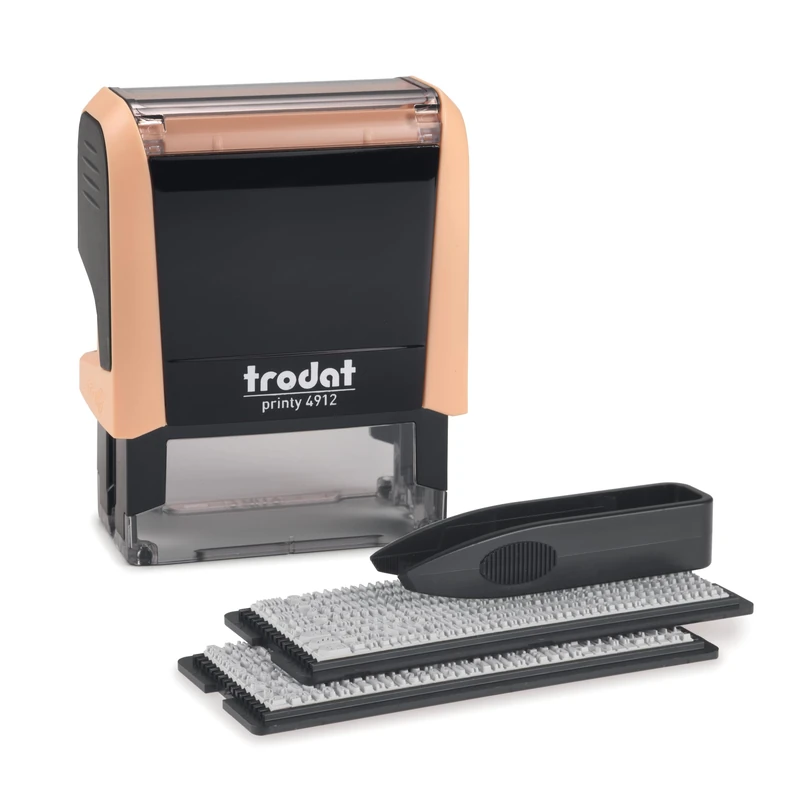 Trodat Printy 4912 Stamp Set in Pastel Cream to Set Yourself – 4 Lines of Text, Imprint 47 x 18 mm, German, Includes Tweezers, Ink Pad Black & Letter and Number Set in Two Sizes