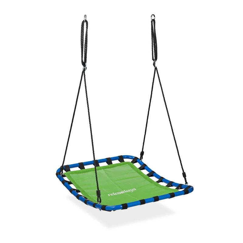 Relaxdays Nest Swing, Rectangular, Kids & Adults, Max. Load 100 kg, Height Adjustable, WxD 76 x 103 cm, Garden, Green