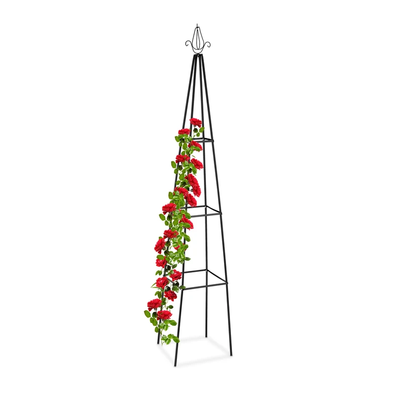 Relaxdays Garden Obelisk, Pyramid, Support for Climbing Plants, Metal, Free-Standing, Rose Cage, Black, 204 x 38 x 38 cm