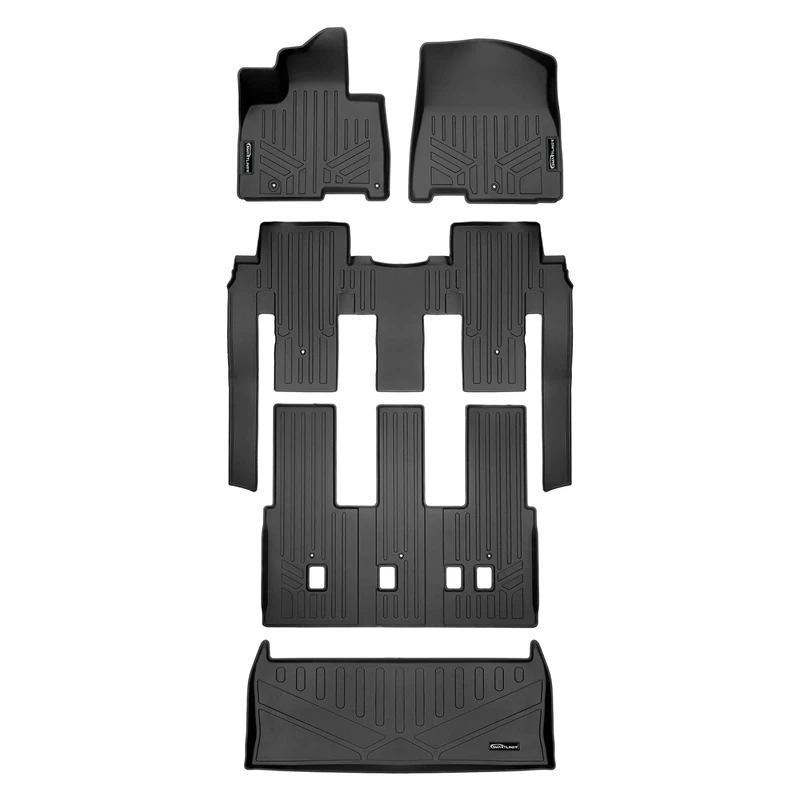 SMARTLINER Custom Fit Black 3 Row & Cargo Liner Behind The 3rd Row Floor Mat Liner Set Compatible with 2022-2023 Kia Carnival MPV (Only Fits 8 Passenger Models. Fits LX w/seat Package, EX and SX)