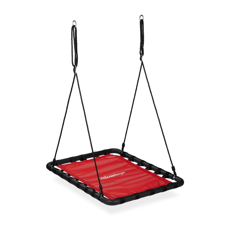 Relaxdays Nest Swing, Rectangular, Kids & Adults, Max. Load 100 kg, WxD: 103 x 77 cm, Outdoor, Play Equipment, Red