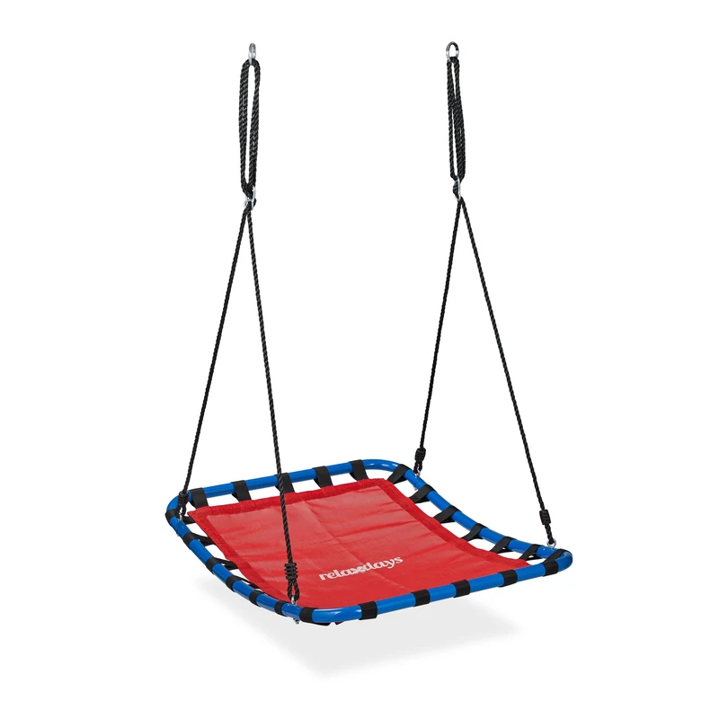 Relaxdays Nest Swing, Rectangular, Kids & Adults, Max. Load 100 kg, Height Adjustable, WxD 76 x 103 cm, Garden, Red