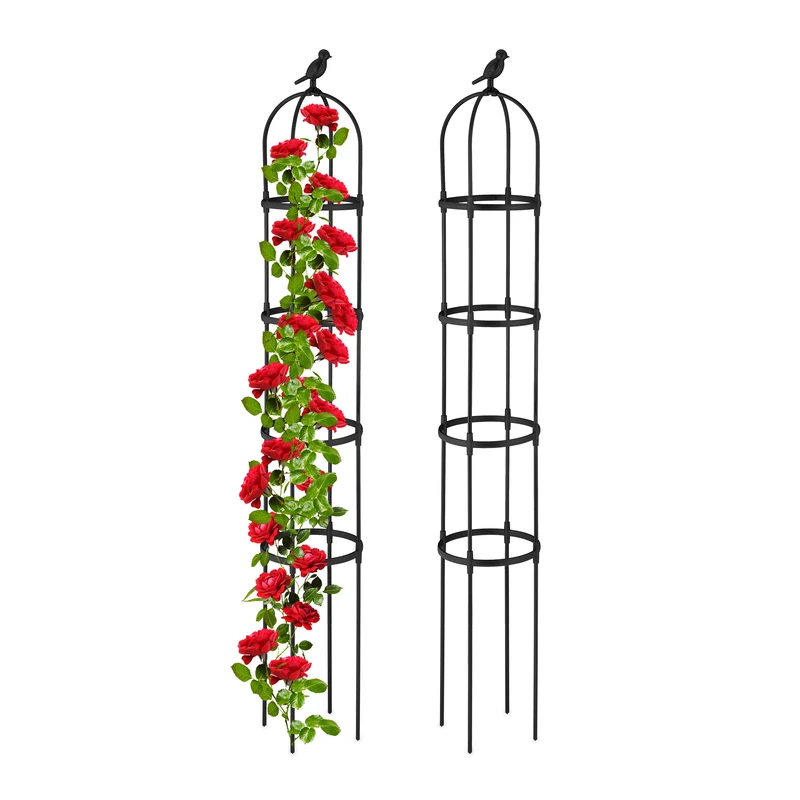 Relaxdays Garden Obelisk, Set of 2, H x D: 188 x 30 cm, Climbing Plants Support, Metal, Free-Standing, Rose Cage, Black - Image 1