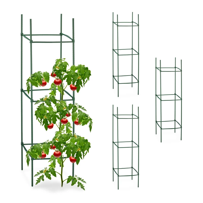Relaxdays Climbing Aid, Set of 4, HxWxD: 120 x 32 x 32 cm, Flowers & Crops, Metal & Plastic, Plant Support, Green