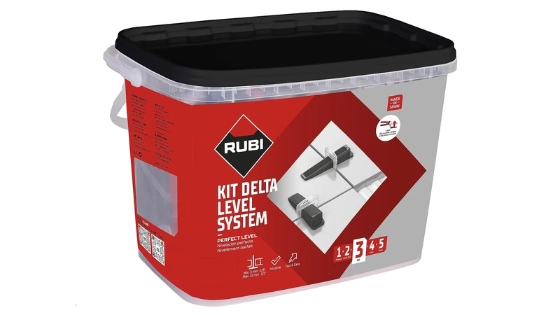 RUBI | Tile Leveling System Kit | 100 Leveling Wedges + 100 units of 2 mm Flanges Ceramic Between 3 and 12 mm + 1 Tile Tongs | KIT Delta Level System