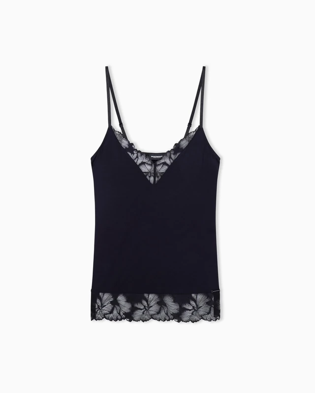 Emporio Armani Women's Viscose LACE Underwear Tank Black L