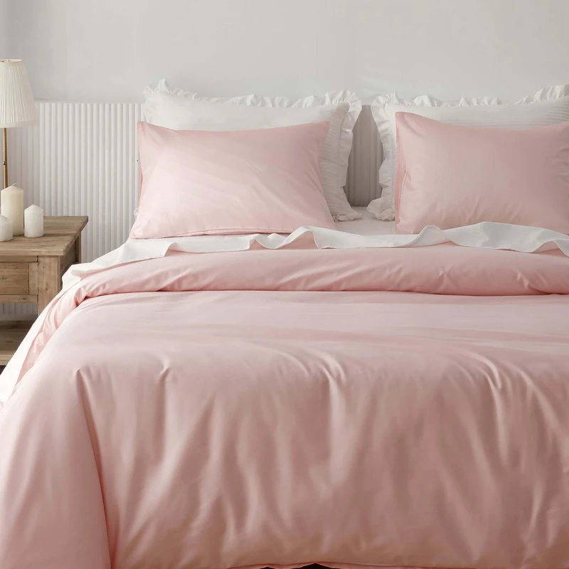 HeimenAogo Egyptian Cotton Duvet Cover King Size Sateen Weave, Silky Soft and Breathable Bedding Set with Zipper Closure, Long Staple Cotton Bed Linen Cherry Blossoms Pink 3Pcs