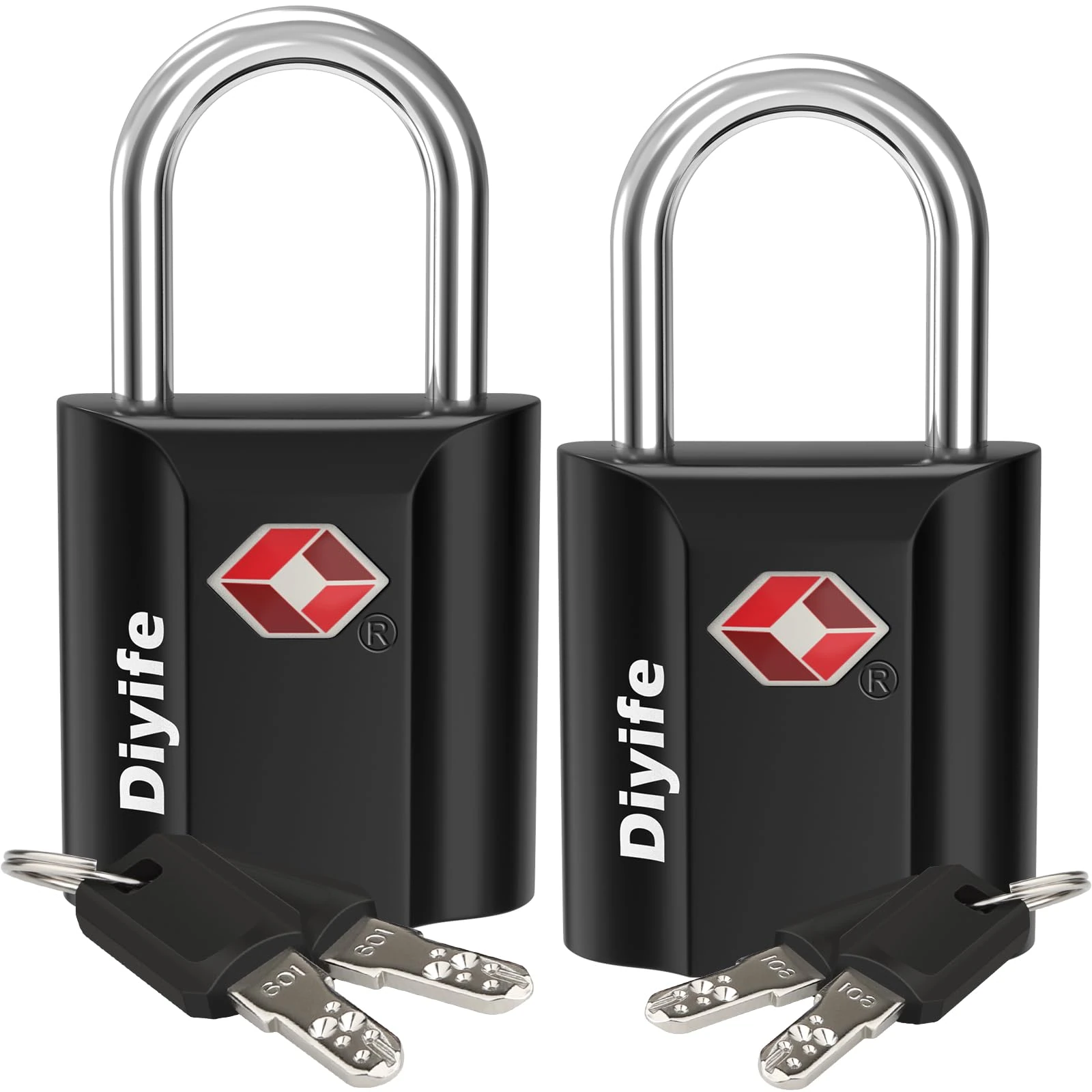 Diyife Security Luggage Locks with Keys - 2 Pack Heavy Duty Zinc Alloy Travel Locks with 4 Keys (Black)