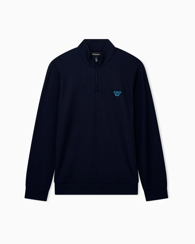 Emporio Armani Men's Waffle Terry Close Sweatshirt Blue L