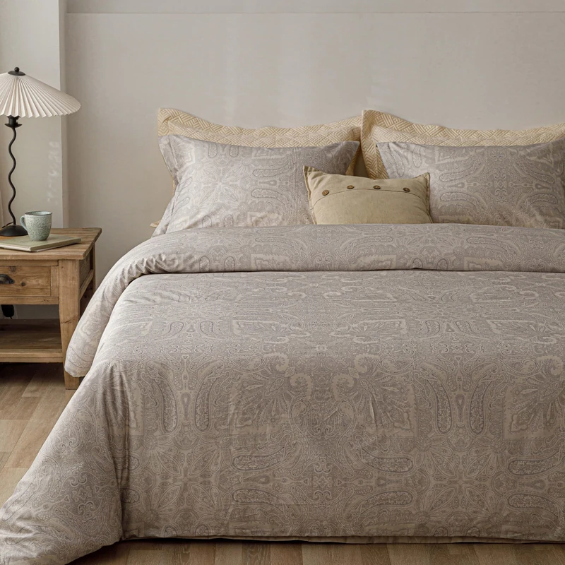 HeimenAogo Egyptian Cotton Duvet Cover King Size Sateen Weave, Silky Soft and Breathable Bedding Set with Zipper Closure, Long Staple Cotton Bed Linen Boho Paisley 3Pcs