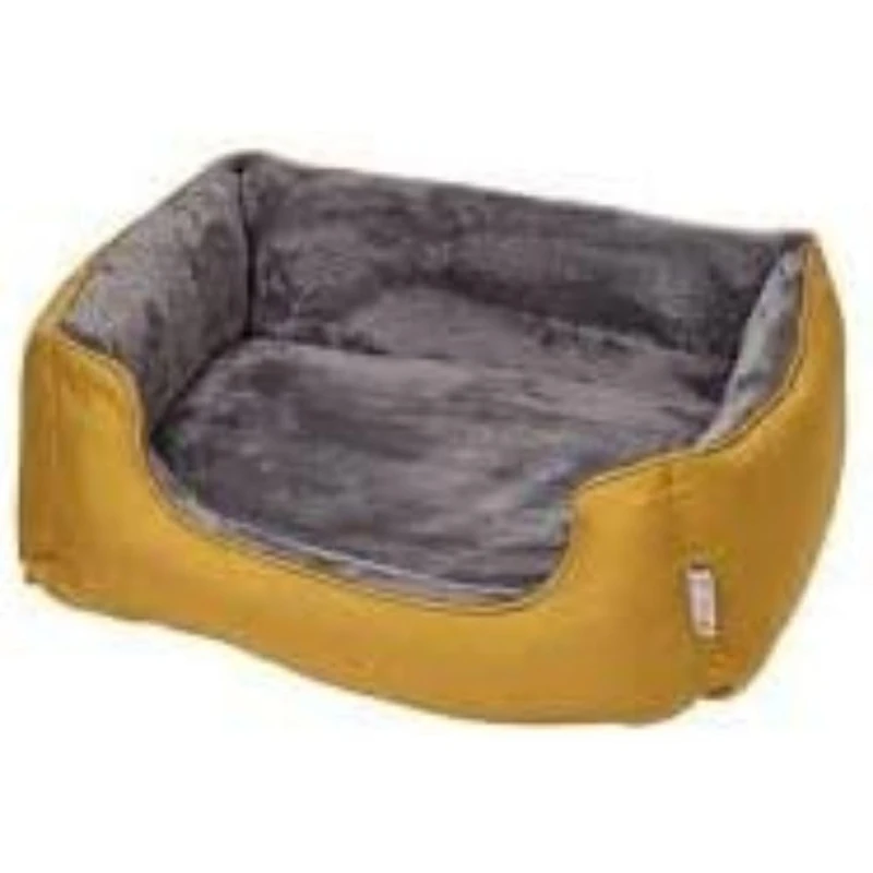 Gor Pets Ultima Dog Bed with Supports - Removable Washable Bed Cover - Linen Calming Dog Bed - Small (48 X 48 X 52 cm) - Mustard