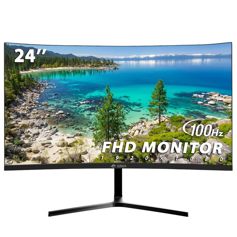 CRUA 24 Inch Curved Gaming Monitor, FHD(1920×1080p) 2800R 165Hz, 95% sRGB Color Gamut Ultrawide Computer Monitors, 3-Sided Narrow Bezel and Filter Blue Light (144Hz)