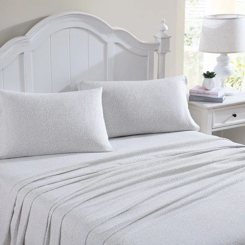 Laura Ashley - Queen Sheet Set, Cotton Flannel Bedding, Brushed for Extra Softness & Comfort (Chelsie Vine Grey, Queen)