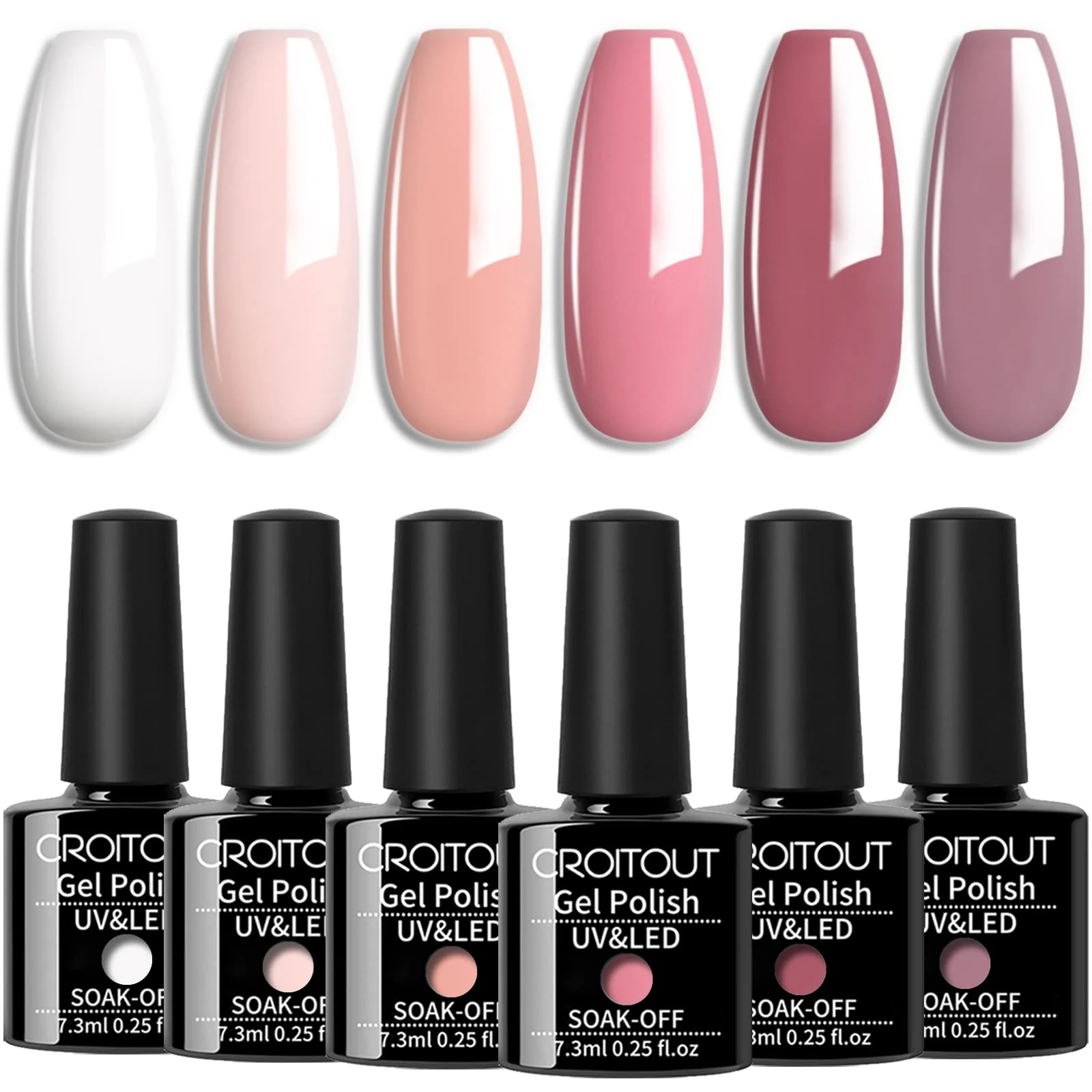 Croitout UV Gel Nail Polish Set, Sock Off Colours for Home DIY Manicure Nail Salon for Women 6 x 7.3ml