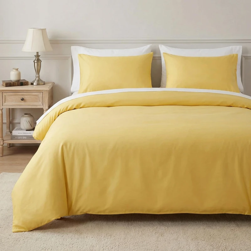 HeimenAogo Egyptian Cotton Duvet Cover Queen Size Sateen Weave, Silky Soft and Breathable Bedroom Bedding Set with Zipper Closure, Long Staple Cotton Bed Linen Aurora Yellow 3Pcs