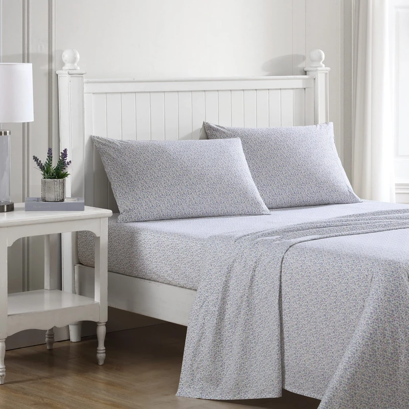 Laura Ashley - Twin XL Sheets, Cotton Percale Bedding Set, Lightweight & Breathable Home Decor, Dorm Room Essentials (Emogene Purple, Twin XL)