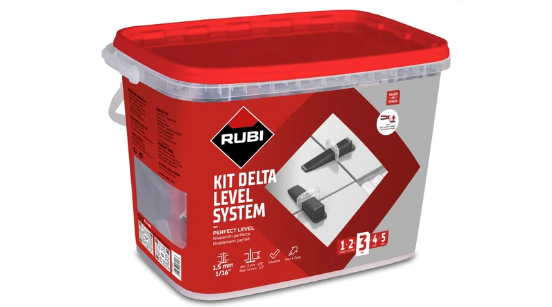 RUBI | Tile Leveling System Kit | 100 Leveling Wedges + 100 1.5 mm Flanges for Ceramic Between 3 and 12 mm + 1 Tile Tongs | KIT Delta Level System (03957)
