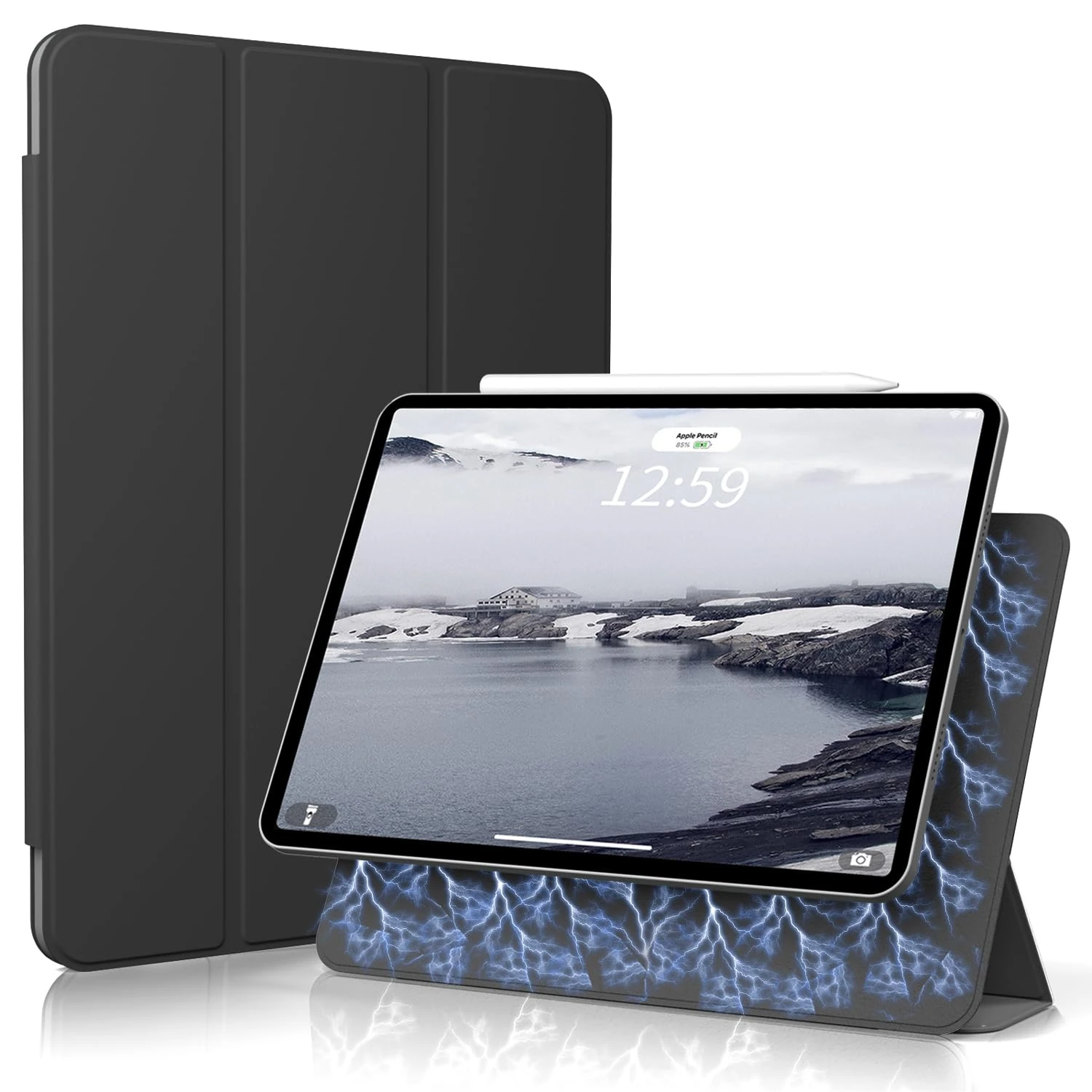 ZOYU Case for iPad Pro 11 Inch 4th/3rd/2nd/1st Generation 2022/2021/2020/2018, Magnetic Attachment Smart Cover [Supports 2nd Gen Pencil Charging] Trifold Stand, Auto Sleep/Wake, Black