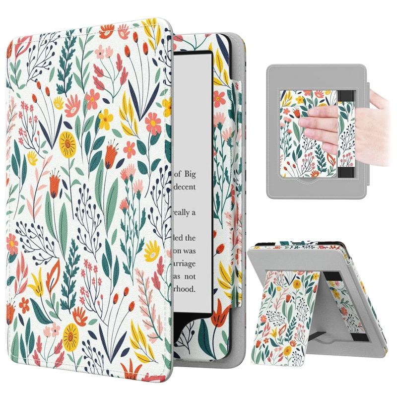 MoKo Case for 7"/6.8" Kindle Paperwhite (12th/11th Gen-2024/2021) & Colorsoft Signature Edition, Slim PU Shell Cover with Auto-Wake/Sleep, Flowers