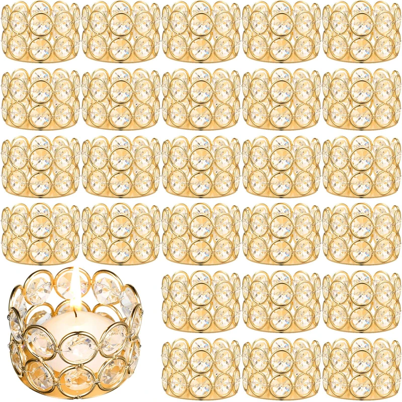 30 Pieces Crystal Tealight Candle Holders Votive Candle Holder Stand Diamonds for Home Decoration Wedding Dinning Table Centerpieces, Thanksgiving Christmas Birthday Gifts Party Favors(Gold) - Image 1