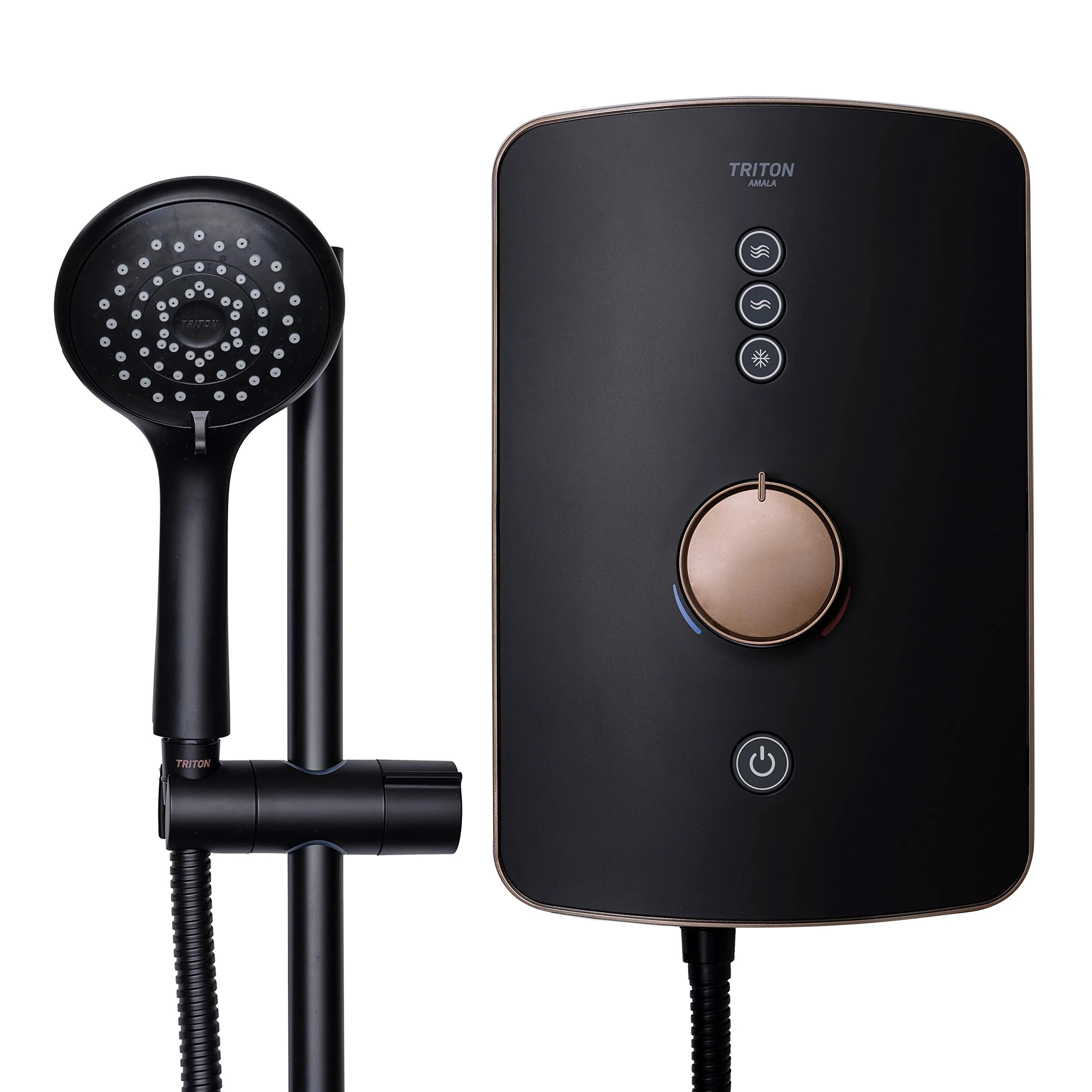 Triton Showers Amala Metallic | Shower Electric | 8.5 KW I Black I Brushed Copper I Electrical Showers | with Showerhead and Anti Twist Hose | Best Electric Shower Units for Bathrooms
