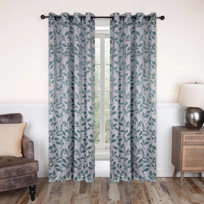 Superior Blackout Curtains, Room Darkening Window Accent for Bedroom, Sun Blocking, Thermal, Modern Bohemian Curtains, Leaves Collection, Set of 2 Panels, Rod Pocket - 52 in x 84 in, Teal - Image 1