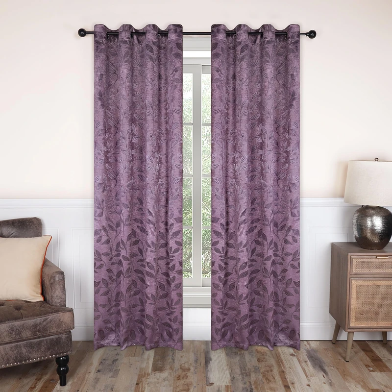 Superior Blackout Curtains, Room Darkening Window Accent for Bedroom, Sun Blocking, Thermal, Modern Bohemian Curtains, Leaves Collection, Set of 2 Panels, Rod Pocket - 52 in x 84 in, Wisteria - Image 1