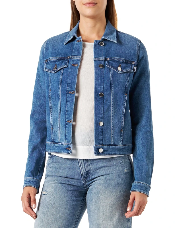 Love Moschino Women's Trucker Jacket, Medium Blue Denim, 42