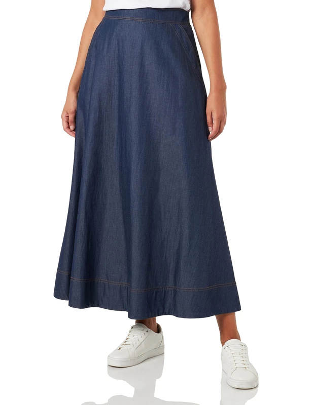 Love Moschino Women's Long Skirt with Brand Flag Label, Blue, 16