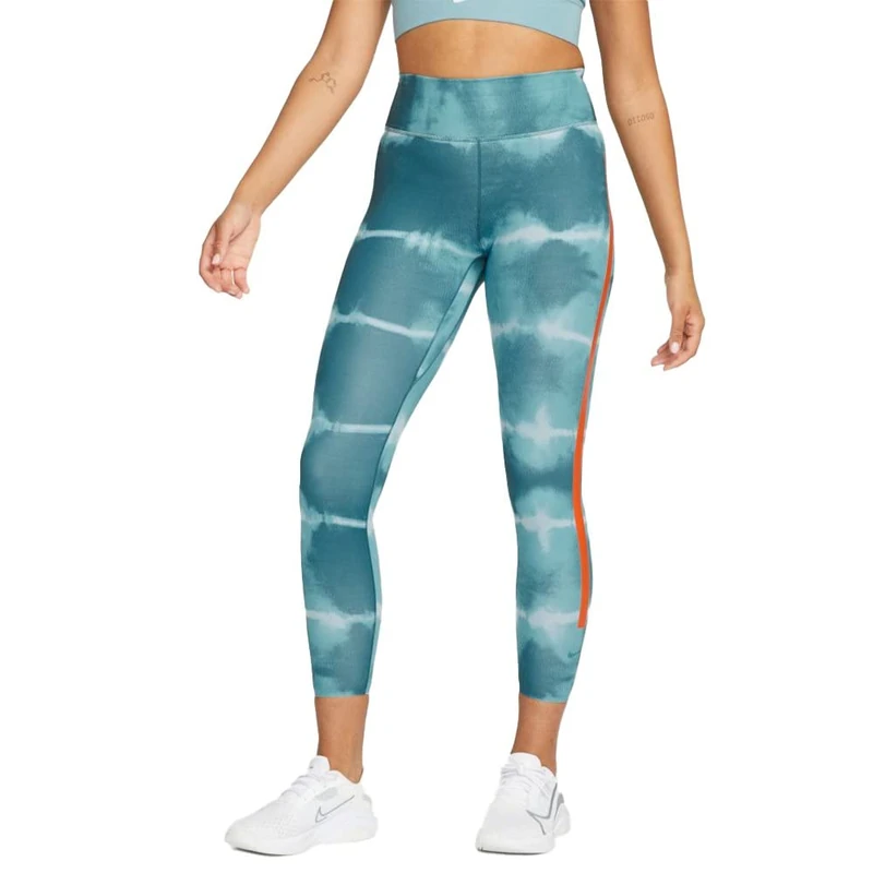 Nike One Luxe Dri Fit Mr AOP Leggings Ash Green/Rush Orange/Clear L