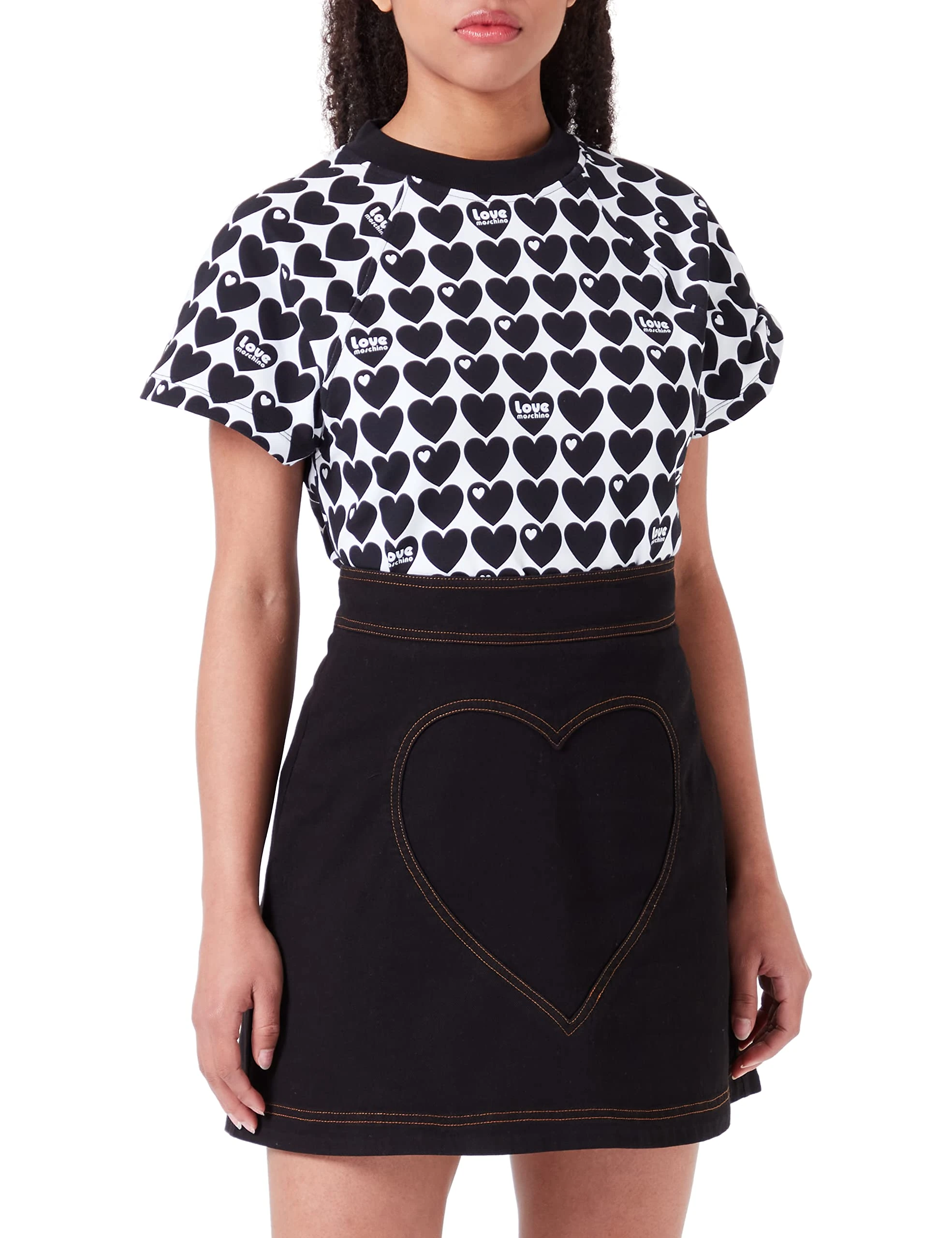 Love Moschino Women's Mini Shirt with Maxi Stitched Heart Skirt, Black, 10
