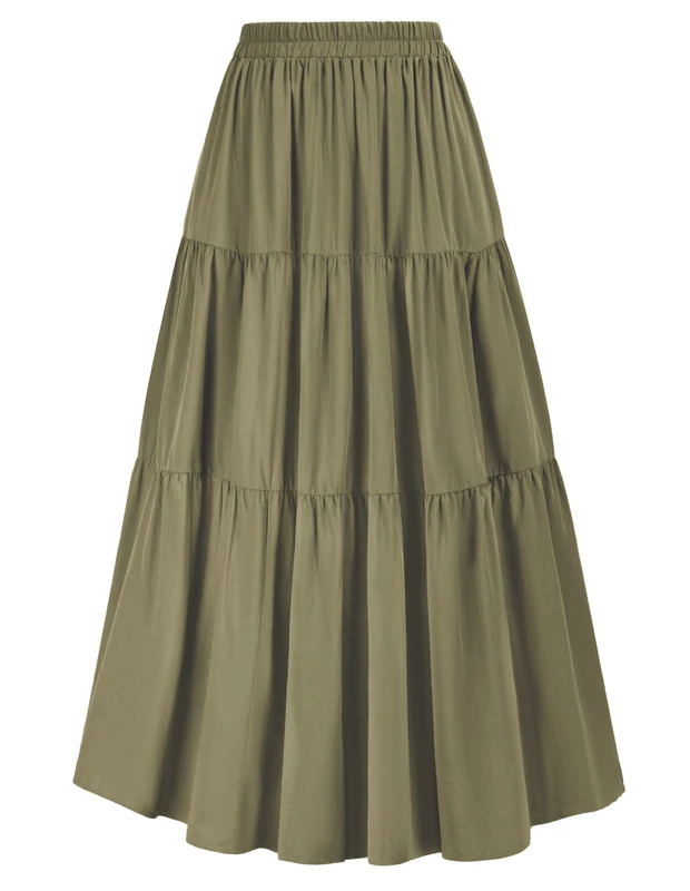 SCARLET DARKNESS Maxi Long Skirts for Women Summer Flowy Renaissance Skirt with Pockets, Olive Green, M