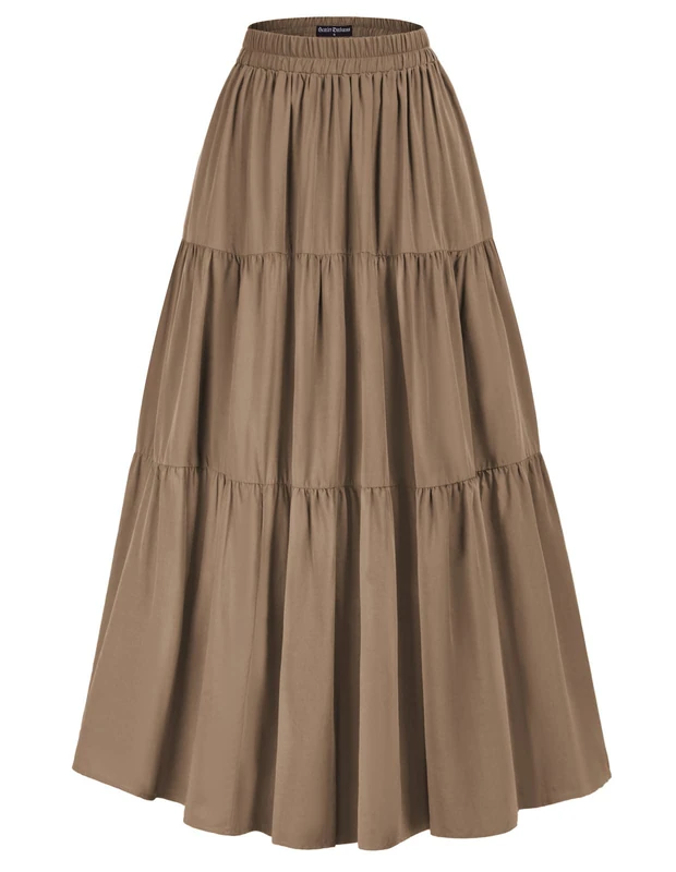 SCARLET DARKNESS Maxi Long Skirts for Women Summer Flowy Renaissance Skirt with Pockets, Brown, M