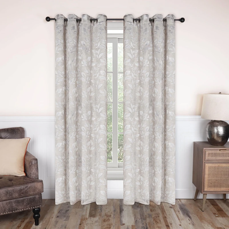 Superior Blackout Curtains, Room Darkening Window Accent for Bedroom, Sun Blocking, Thermal, Modern Bohemian Curtains, Leaves Collection, Set of 2 Panels, Rod Pocket - 52 in x 120 in, Ivory
