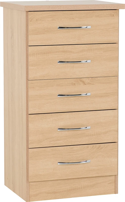 Seconique Nevada 5 Drawer Narrow Chest in Sonoma Oak Effect