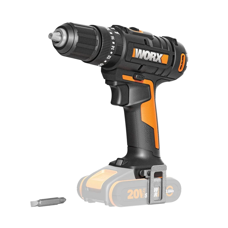 Worx WX370.9 Hammer Drill 20V, PowerShare, Does Not Include Batteries or Charger, Lightweight and Compact, Drill Chuck 13 mm, 2 Mechanical Speeds, Reversible, Ideal for Home and Workshop DIY