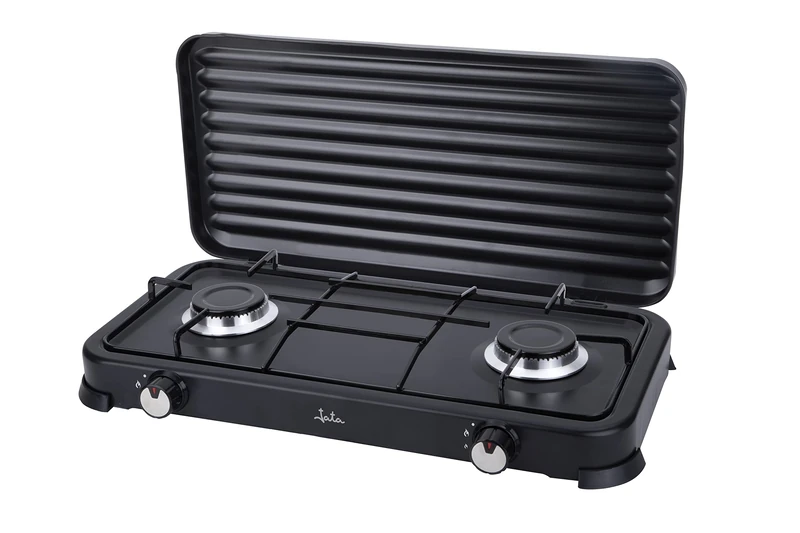 JATA JECG2702 Portable 2 Burner Gas Cooker with Grill, Butane and Propane Safe with Removable Protective Lid, Ideal for Camping - Image 1