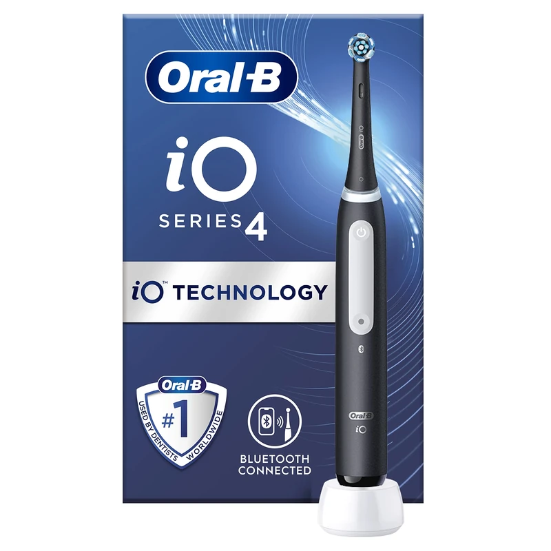 Oral-B iO4 Electric Toothbrush for Adults, 1 Toothbrush Head, 4 Modes with Teeth Whitening, UK 2 Pin Plug, Black