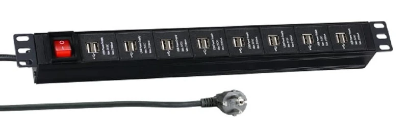 EFB 19 Inch 1HE Power Strip 16x USB A with Switch 3 m Black