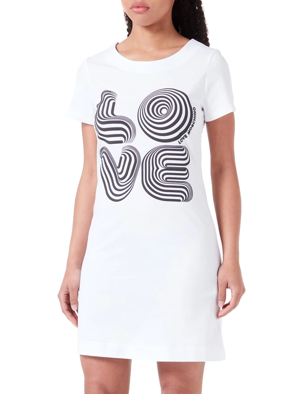 Love Moschino Women's Short-Sleeved A-line Dress, Optical White, 6
