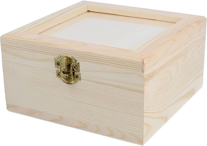 INNSPIRO Square solid pine wood box with methacrylate 20x20x8.5 cm.