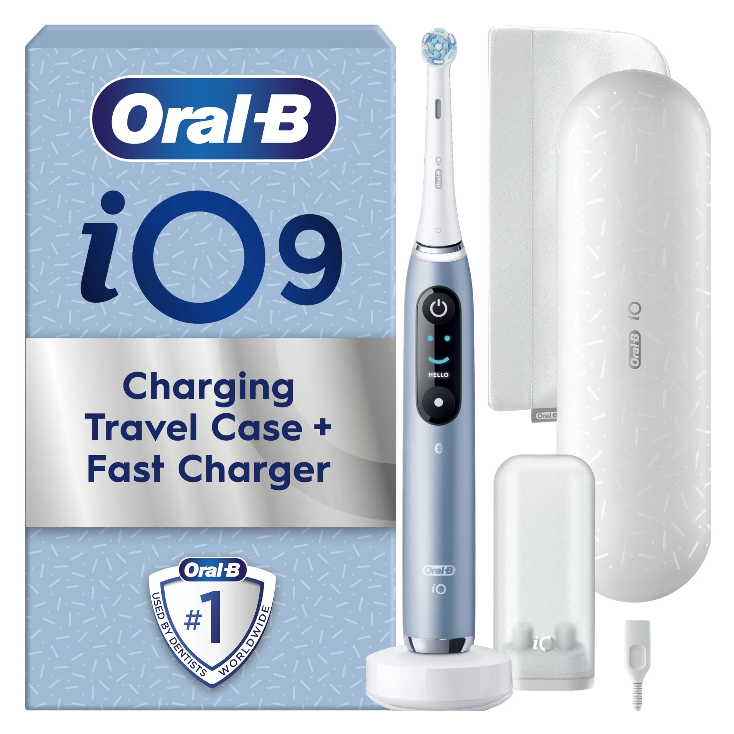 Oral-B iO9 Electric Toothbrushes For Adults, App Connected Handle, 1 Toothbrush Head, Charging Travel Case & Magnetic Pouch, 7 Modes, 2 Pin Plug, Special Edition