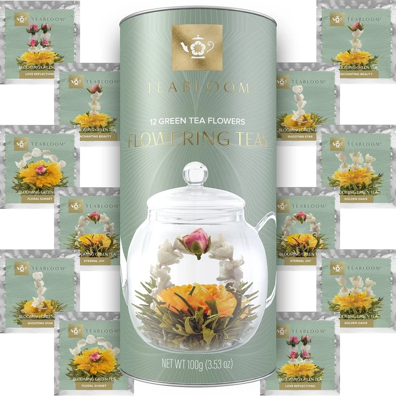 Teabloom Flowering Teas - 12 Blooming Teas in Beautiful Gift Canister