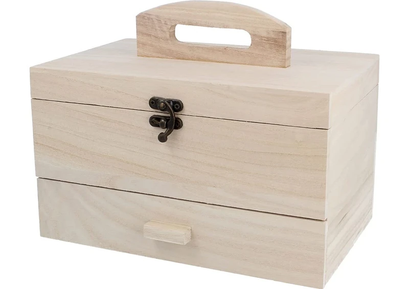 INNSPIRO Balsa wood sewing box with drawer 25x16x15cm, 201 - Image 1