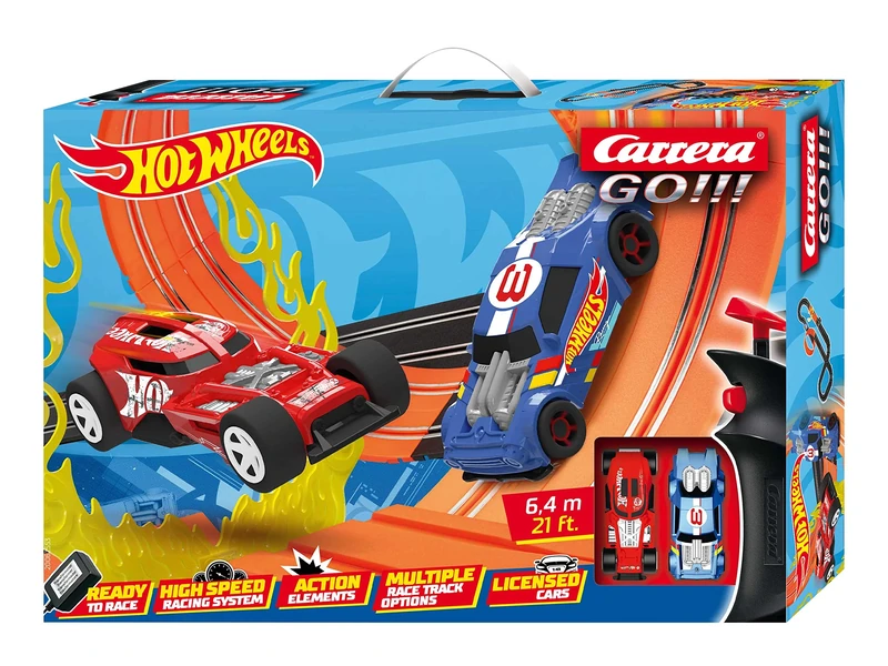 Carrera Hot Wheels GO Slot Racing Track, UK Plug, For Children & Adults, 1:43 Scale, 6.4m, Featuring Hot Wheels - Night Shifter & HW50 Concept