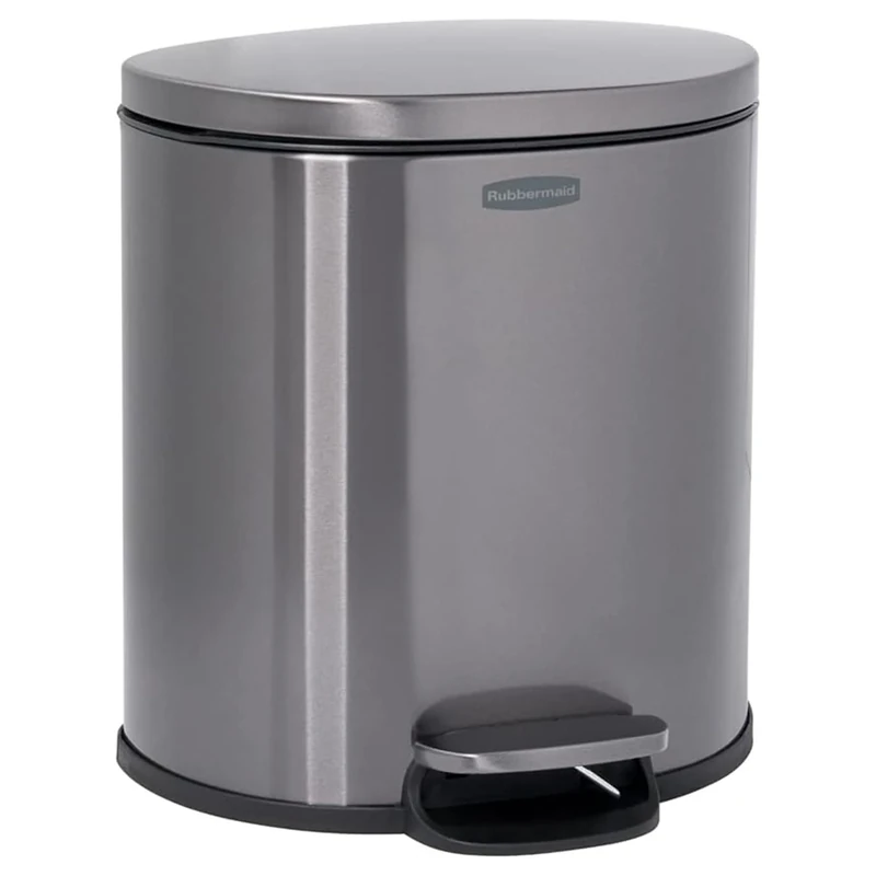 Rubbermaid Stainless Steel Semi-Round Step-On Trash Can, 1.6-Gallon, Charcoal, Small Wastebasket with Lid for Home/Kitchen/Bathroom/Office