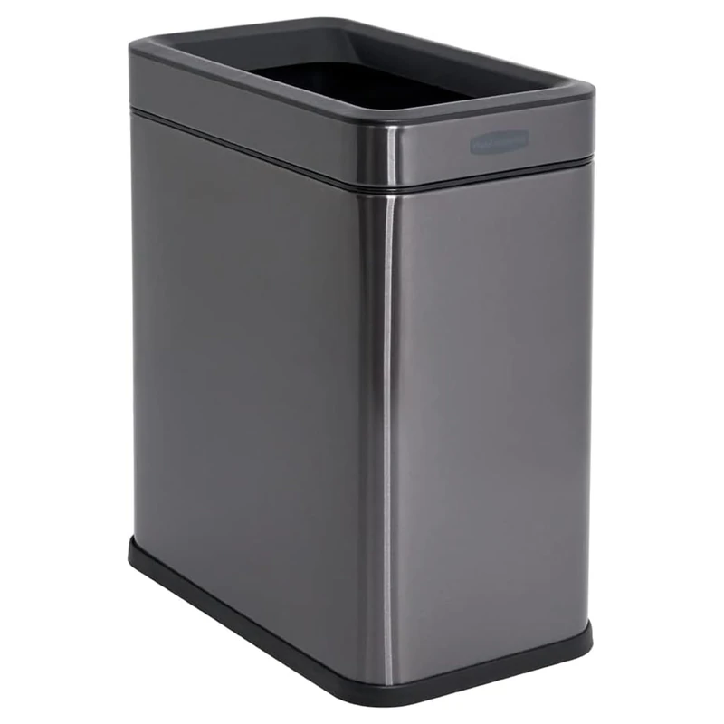 Rubbermaid Stainless Steel Wastebasket, 2.6-Gallon, Charcoal, Trash Can fits Under Desk for Home/Office/Bathroom