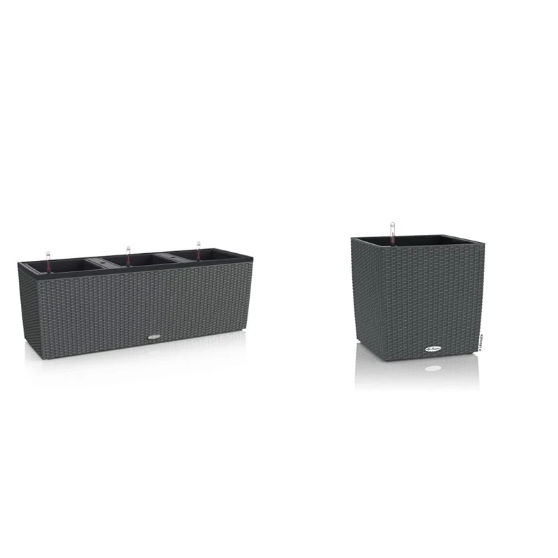 Lechuza TRIO Cottage 30 Self Watering Planter Large Garden Flower Plant Pot Indoor/Outdoor Floor Planter 15372 30 cm CUBE Cottage - Rattan Look Granite