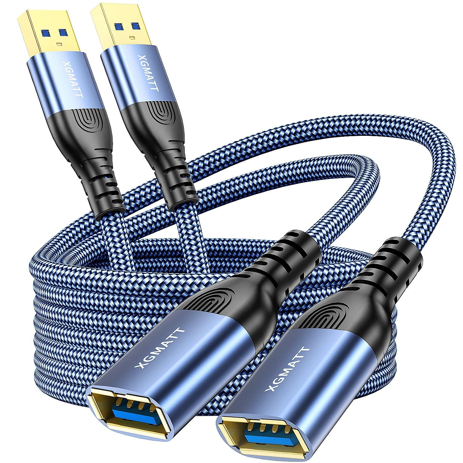 XGMATT USB 3.0 Extension Cable (2M-2pack), USB Type A Male to Female 5Gbps Data Sync USB Extender Cord Compatible with Printer, Scanner, Keyboard, Oculus Rift,PS VR,HTC Vive,Card Reader,Camera,Blue