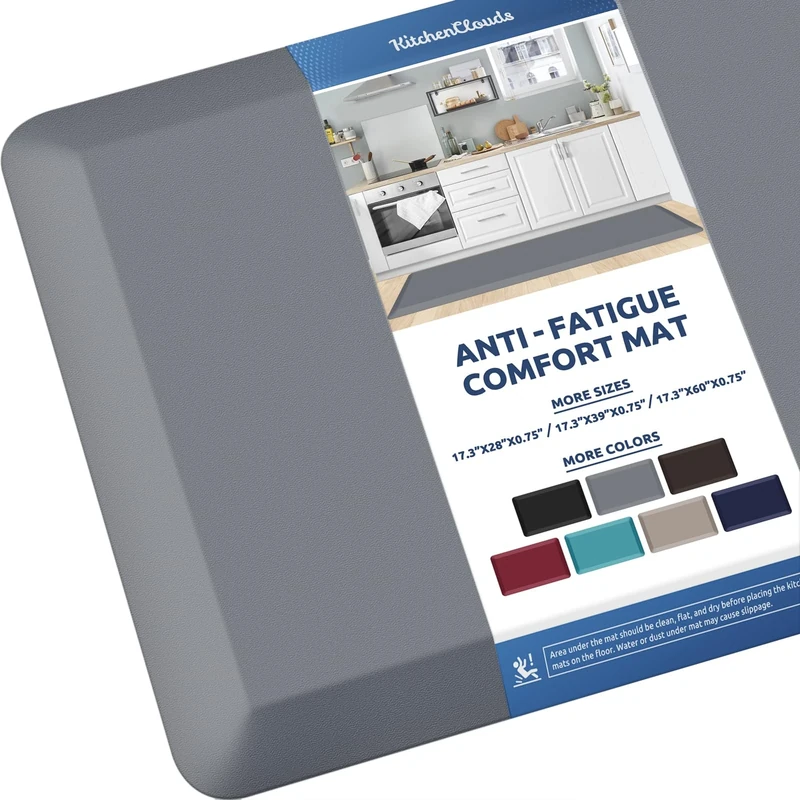 KitchenClouds Kitchen Mat Padding Anti Fatigue 2cm Non-Slip Desk Mat Floor Mat Comfortable Office Sink Mat (44x60, Grey)